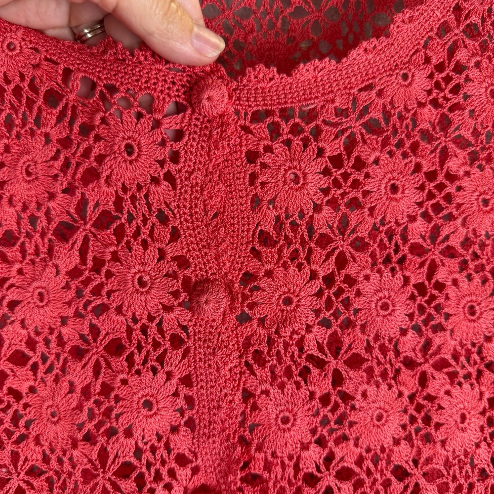 vintage Crochet Cotton Cardigan April Cornell Pink Floral Short Sleeve Button L - Picture 4 of 8